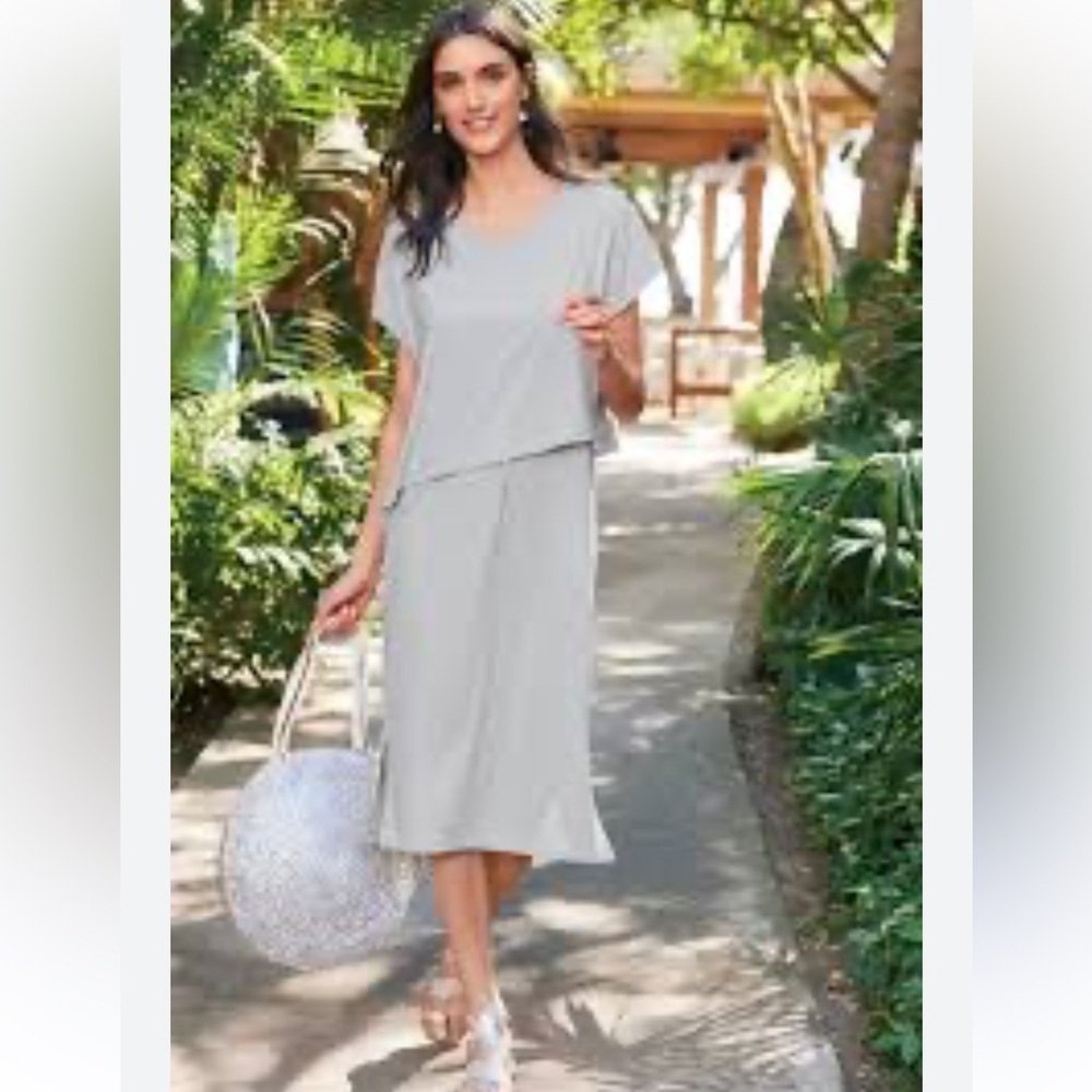 Soft Surroundings Mykonos Midi Dress Pearl Blue One Piece Stretch Knit Size 2X